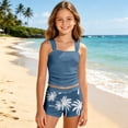 thumbnail image 2 of RMGVDSD Girls Tankini Swimsuits Solid Color Square Neck Top With Tropical Printed Shorts 2 Piece Bathing Suits Casual Summer Swimwear Teen Girl Swimsuit 14-15 Years, 2 of 4
