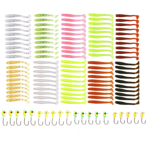 Soidarity Juego de señuelos y anzuelos de pesca blandos de 120 uds, cebo Wobblers de gusano de gusano de plástico, cebo de pesca Jigging Pescar