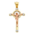 thumbnail image 2 of Wellingsale 14K Tri 3 Color Gold Polished Religious Catholic Celtic Crucifix Pendant with CZ Accents, 2 of 4