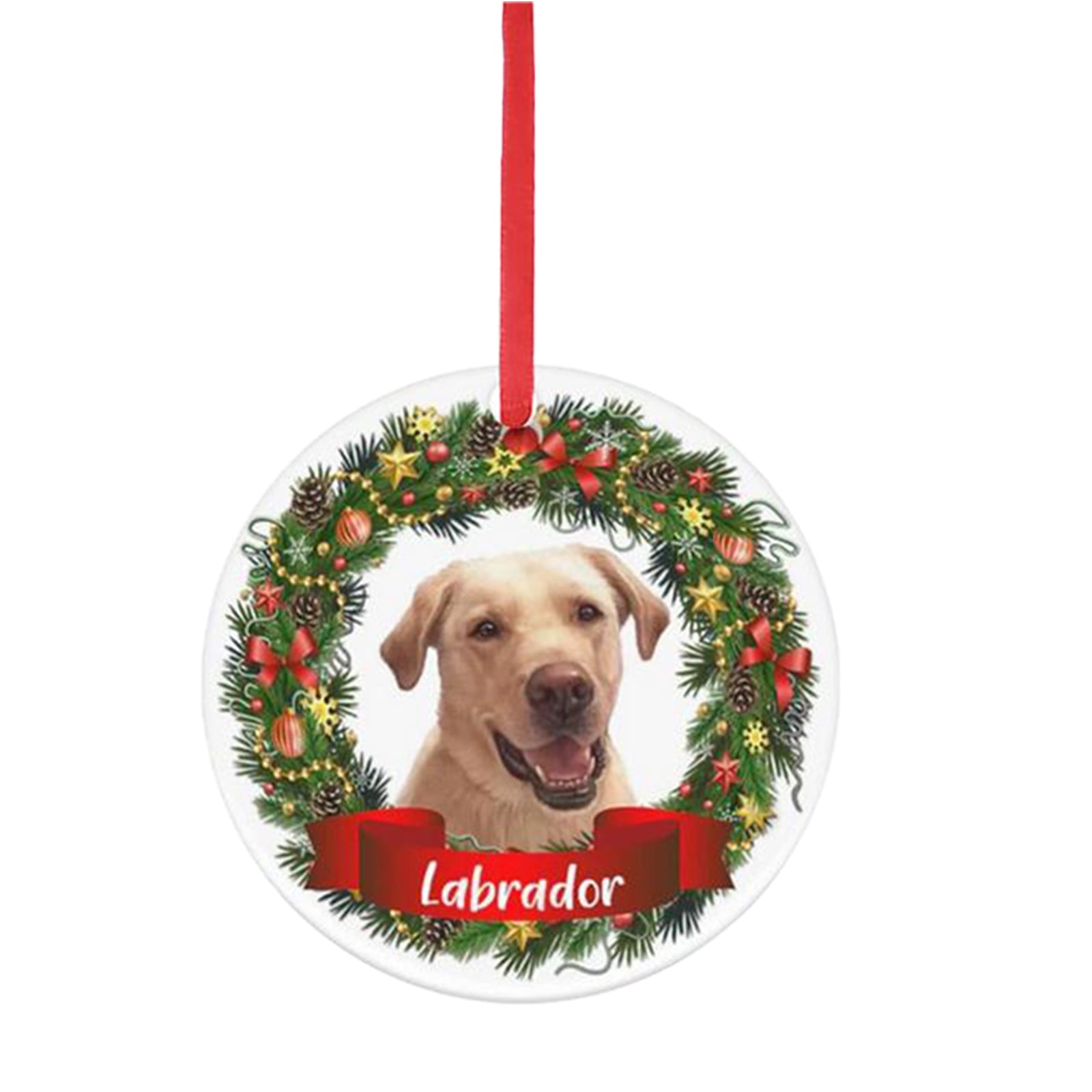 Wooden Golden Retriever Dog with Wreath Christmas Ornament Plaque Sign NEW 