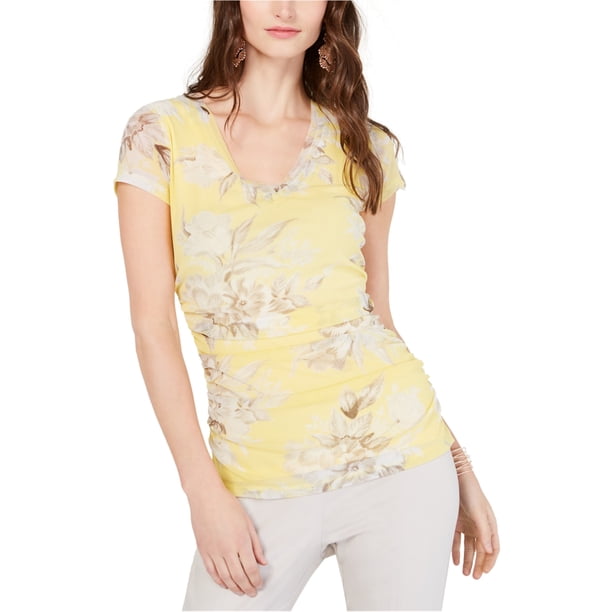 INC Blusa de doble capa para mujer, amarillo, extragrande