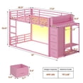 thumbnail image 2 of Bunk Bed Twin Over Twin with Bookshelf, 4 Storage Drawers, Metal Low Bunk Bed with Power Outlet & RGB Lights, Clothing Rack & Shelves, Guardrail & Ladder, Pink, 2 of 9