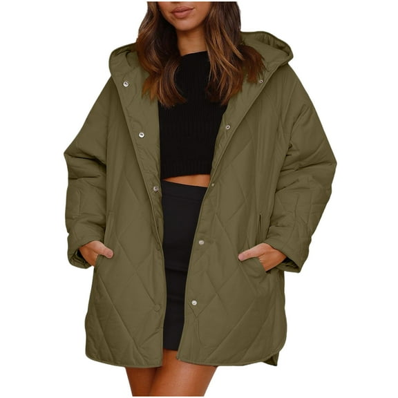 Ultrave Women's Winter Puffer Coat Solid Color Long Sleeve Warm Button Down Jacket with Pockets