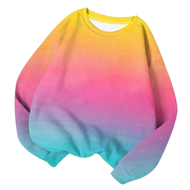 vdgthytj Chandails en Molleton d'Automne pour Femmes Manches Longues Col Rond Chandail Chemises Mode Dégradé Blouses