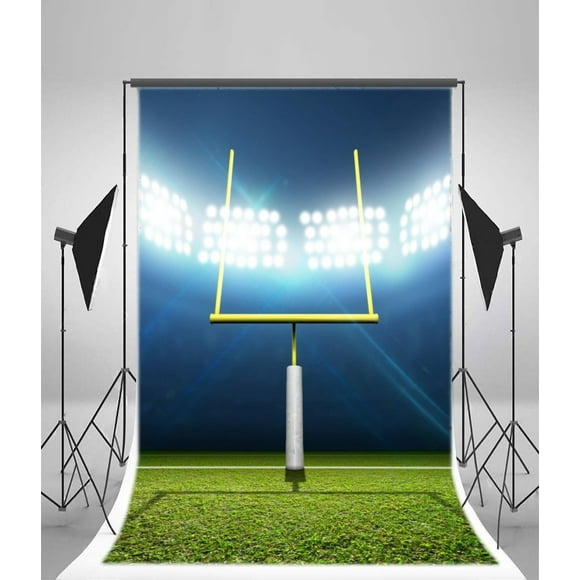 YUSDECOR Soccer Stadium Backdrop 5x7ft Photography Backdrop Football Marked Green Grass Pitch Floodlights Photos Video Props Children Portraits