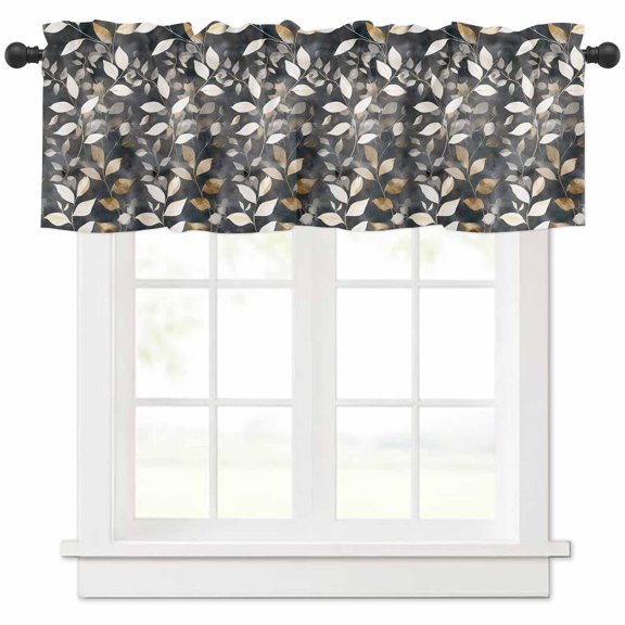 nqOlkjepod Brown White Leaves Farmhouse Short Window Curtain Valances, Farmhouse Vintage Botanical Plants Rod Pocket Kitchen Valances for Living Room Bedroom Bathroom Cafe, 1 Panel - 42" x 18"