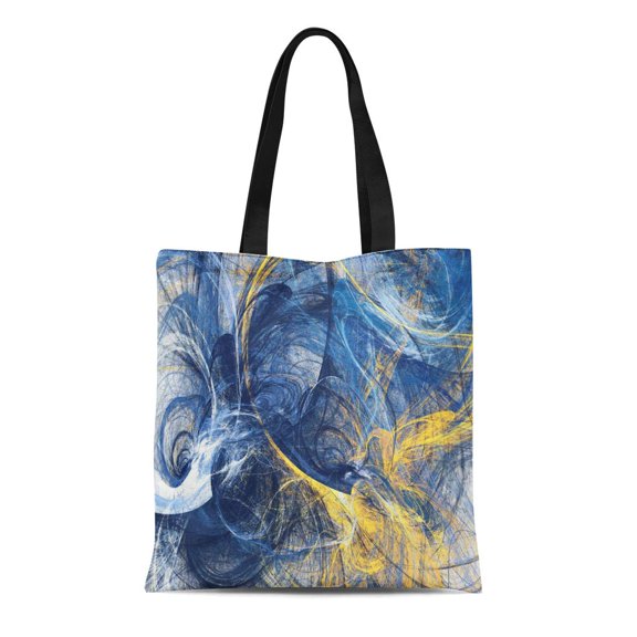 SIDONKU Canvas Tote Bag Abstract Bright Motion Composition Modern Futuristic Dynamic Blue Durable Reusable Shopping Shoulder Grocery Bag