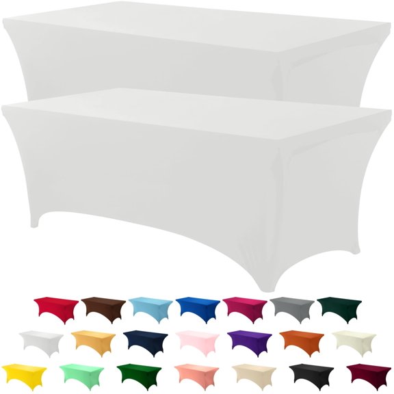Utopia Kitchen 6FT Spandex Tablecloth [2 Pack, White] 200 GSM Stretch, Fitted, Washable and Wrinkle Resistant Table Cloth Rectangle Cover for Trade Shows, Wedding, Parties [72Lx30Wx30H Inch]
