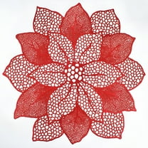 LAMIRO Gold Round Placemats for Dining Table Set of 6 Pressed Vinyl Metallic Table Mats Hollow Out Hibiscus Flower Place Mats for Dinner Table Decor Holiday Wedding Accent Centerpiece