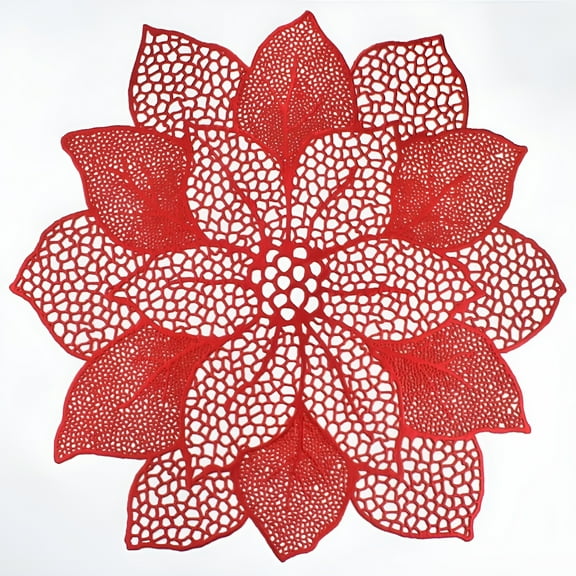 LAMIRO Gold Round Placemats for Dining Table Set of 6 Pressed Vinyl Metallic Table Mats Hollow Out Hibiscus Flower Place Mats for Dinner Table Decor Holiday Wedding Accent Centerpiece