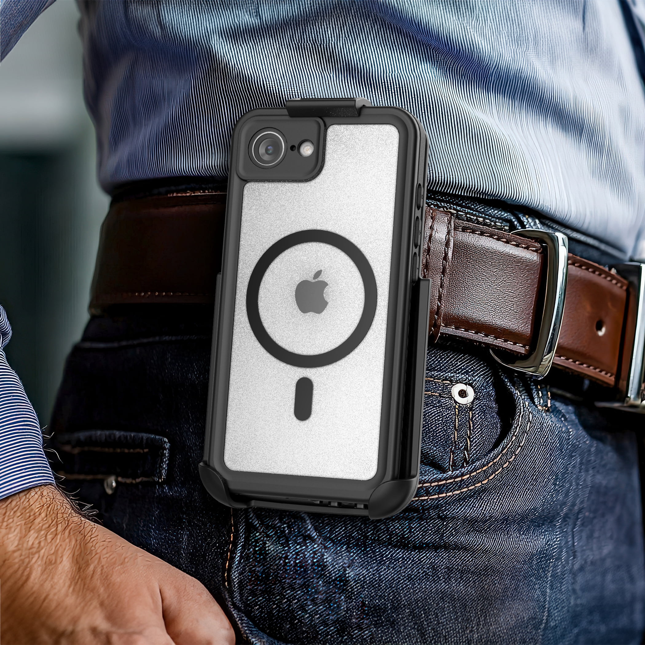 Encased Waterproof Case for iPhone 16e with Belt Clip Holster (Military Grade) Full Body Phone Case with Built-in Screen Protector and Port Covers (Compatible with MagSafe)
