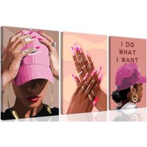 Modern Abstract African American Women Wall Art Set of 3 Painting Canvas Prints,Boho Black Girl with Floral Accents, Inspirational and Trend Poster for Living Room,Bedroom