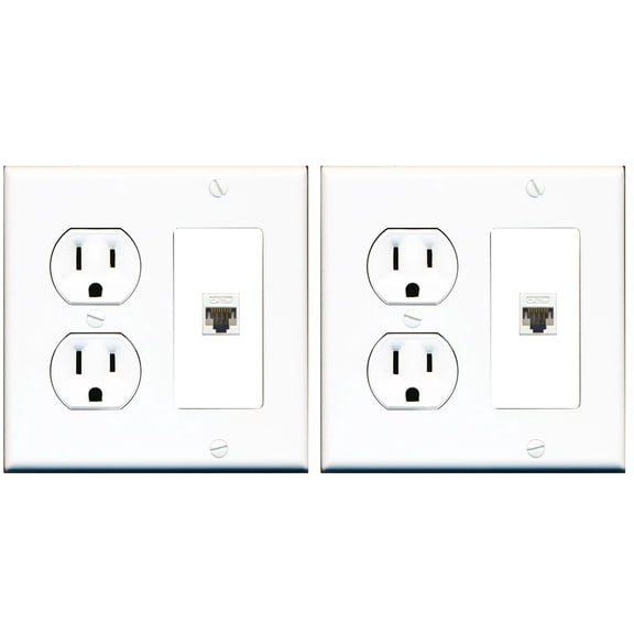Ultra Spec Cables 1 Port Cat6 Wall Plate w/Round Power Outlet 2 Pack