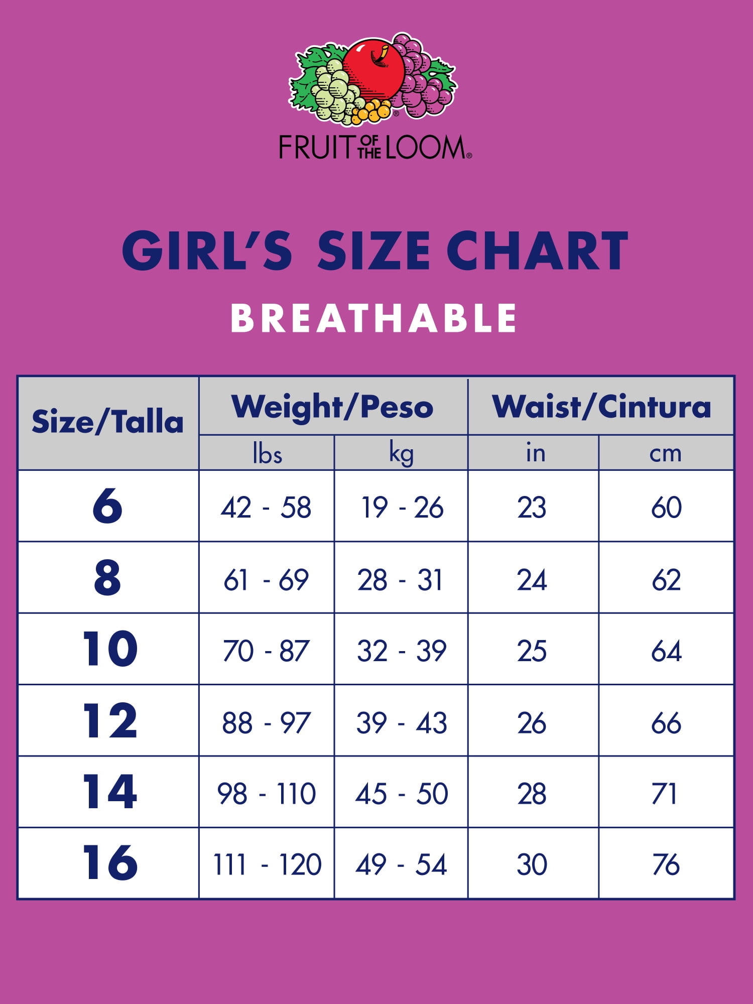 Fruit Of The Loom Women S Size Chart