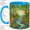 Blue, variant on Fox Forest Coffee Mug, Stained Glass River Art, Woodland Daily Tea Sips