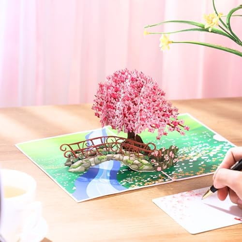 Cherry Blossom Pop Up Card, 3D Popup Flower Birthday Card 6x 8", Ideal Gift for Birthday, Mothers Day, Thank You, Anniversary, Valentines, All Occasion for Women, Wife, Mom, Sister, Grandma, Her