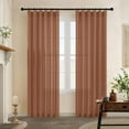 thumbnail image 6 of Terracotta Linen Curtains 132 Inch Length 2 Panels for High Living Room Semi Sheer Light Filtering Extra Long 132 Inch Curtains Ceiling Linen Drapes Sliding Door Rod Pocket Hook Belt W50xL132, 6 of 16
