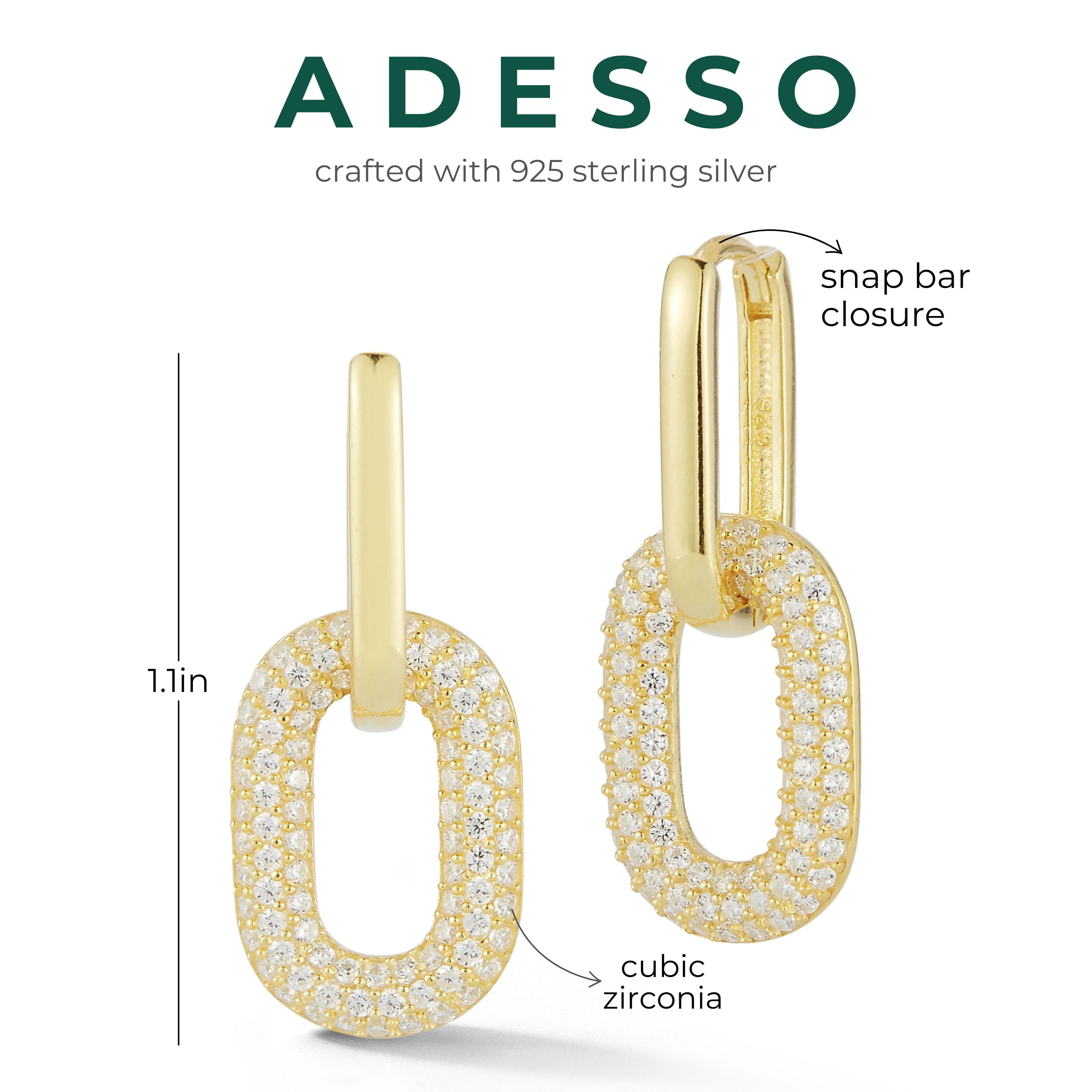 Adesso Milano Jewelry Sterling Silver Paperclip Link Drop Earrings with Cubic Zirconia for Women, Gold