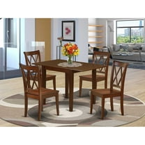 East West Furniture Norden 5-piece Dining Set with Wood Seat in Mahogany