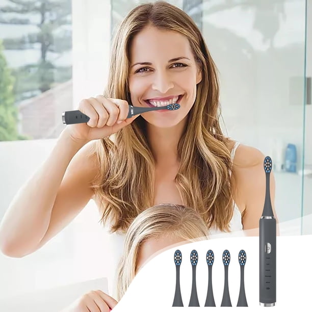 Cepillo de dientes portátil para adultos con 5 cabezales de repuesto, blanqueador y limpieza. Cepillo de dientes eléctrico electrónico.