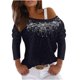 thumbnail image 1 of Camisas informales de manga larga para mujer, jersey con hombros descubiertos, blusa holgada con lentejuelas brillantes, Tops tipo túnica Pompotops gfhjh15342, 1 of 8