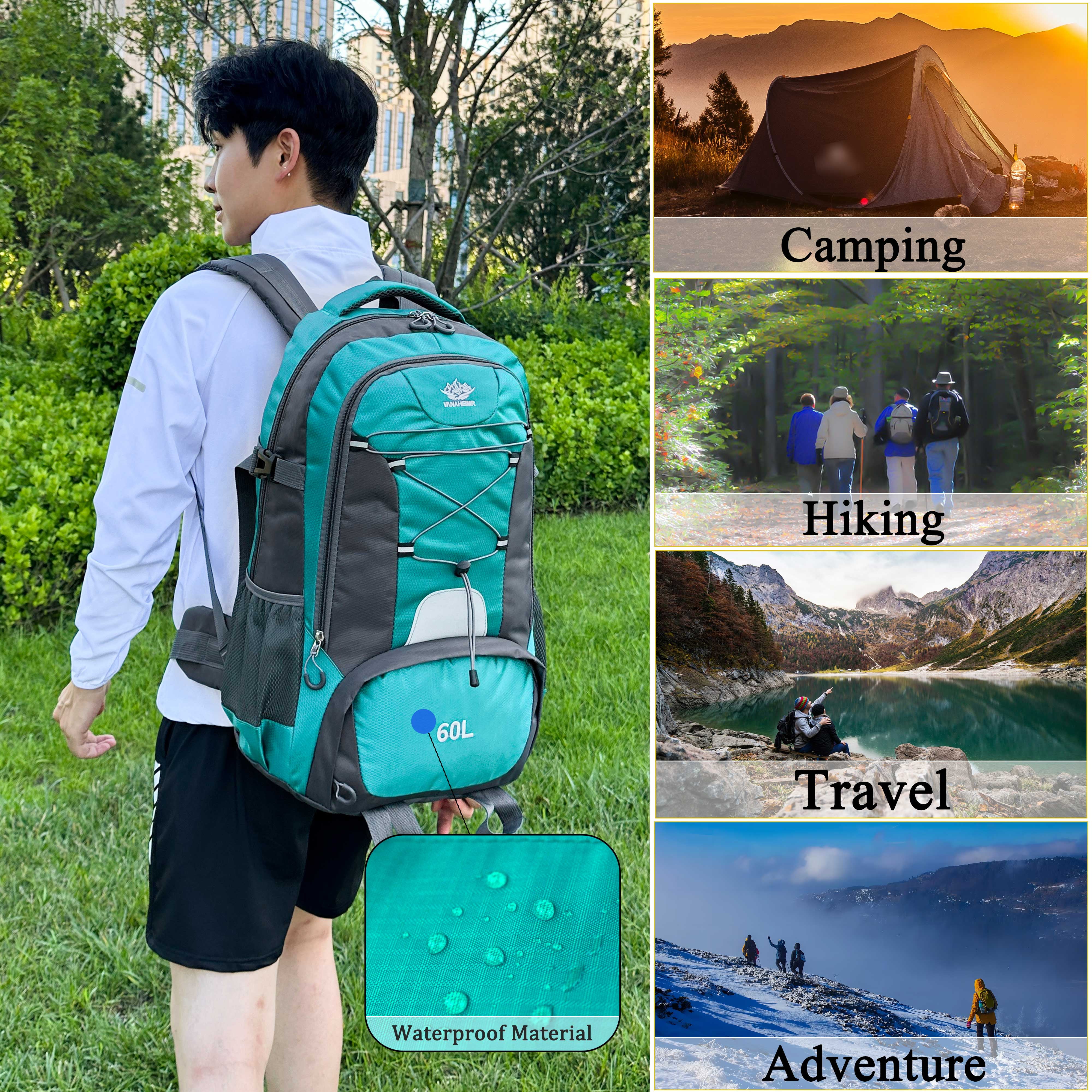60L LightWeight Hiking Camping Backpack,Hunting Climbing Backpack for Outdoor,Backpack Water Resistant,Tactical Backpack for Men Women