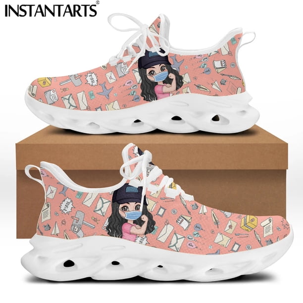 Zapatos con diseño de cartero/mensajero de dibujos animados para mujer, zapatillas de running geniales, de malla ligera, planos con cordones de lujo para mujer