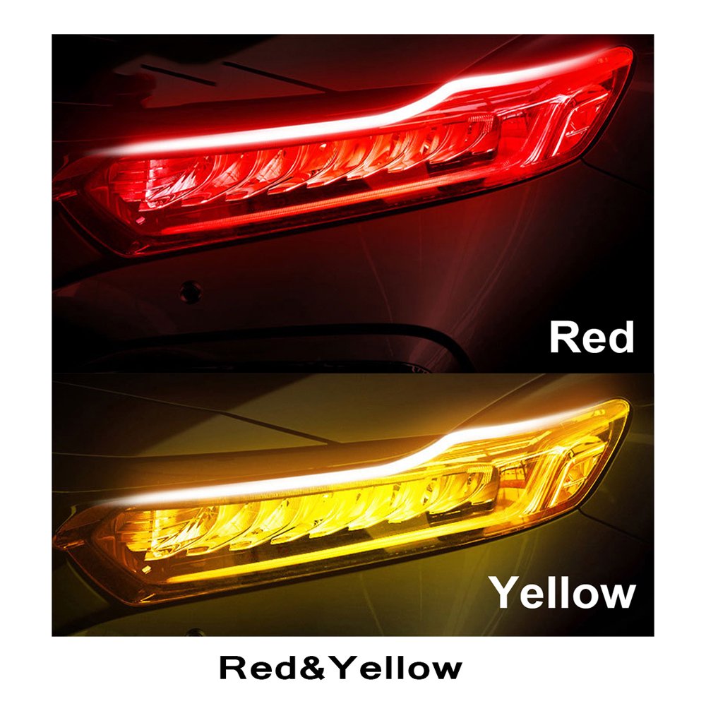 2Pcs 60CM DRL LED Light Strips, Flexible Car Decorative Daytime Running Lights Dual Color White