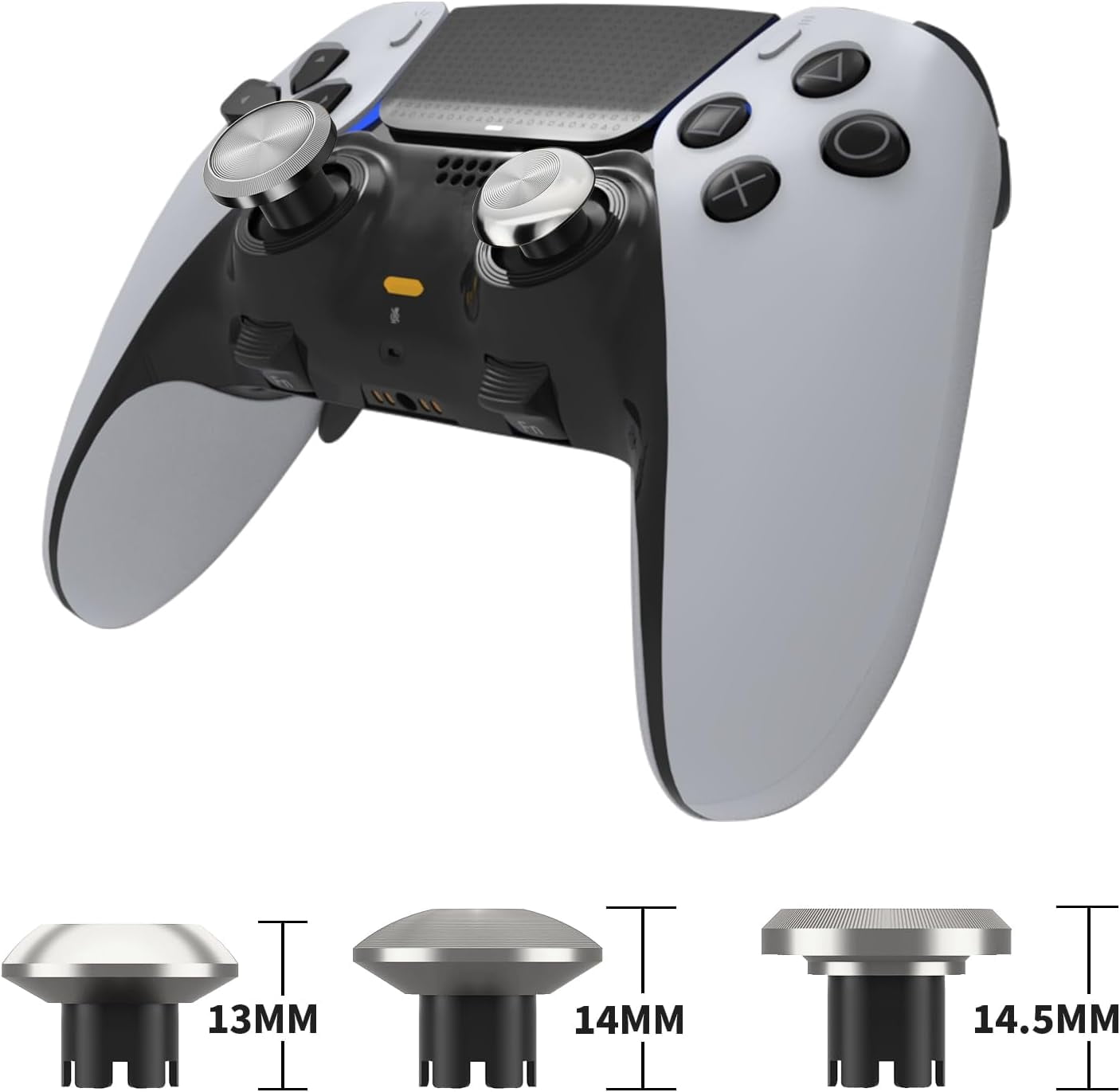 Prociv 10 in 1 Metal Thumbsticks for PS5 Edge Controller, 6 Analog Stick Joystick 4 Back Paddles Triggers Buttons Interchangeable Replacement for PS5 Edge Controller (Silver)