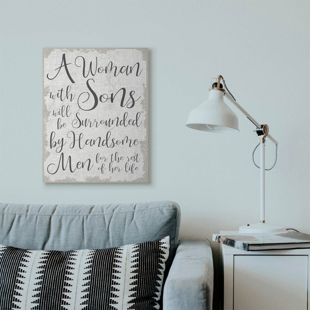 Stupell Industries Handsome Sons Home Family Inspirational Word Textured Design Canvas Wall Art by Daphne Polselli