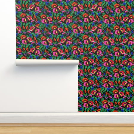 

Removable Wallpaper 3ft x 2ft - Vintage Country Floral Poppies Folk Ornament 1960S Custom Pre-pasted Wallpaper by Spoonflower