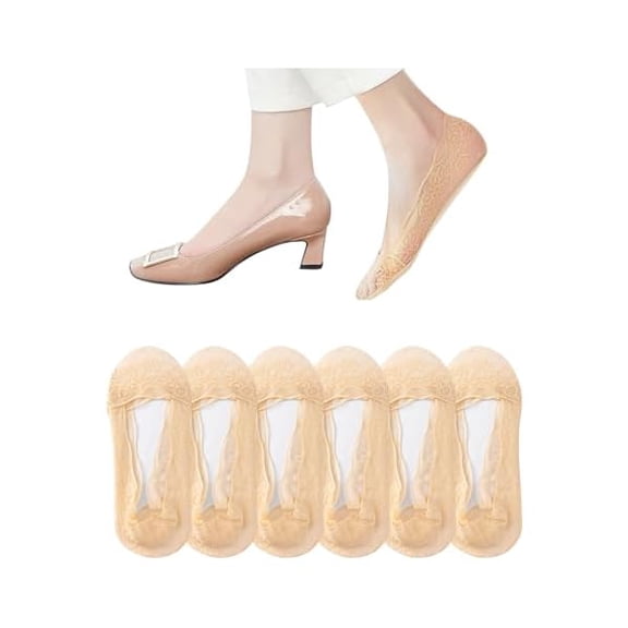 Eryueer Women No Show Socks 6 Pairs Lace Socks Non Slip Invisible Socks for Women, Low Cut Womens Socks with Lace Trim