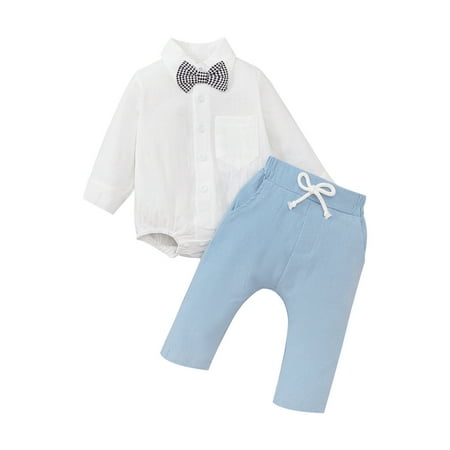

ZHAGHMIN Fashion Toddler Boy Shirts Baby Boys Long Sleeve Patchwork Bowknot Gentleman Shirt Romper Tops Solid Pant Trousers Outfit Set Clothes 2Pcs Baby Bows For Boys New Born Baby Boy Clothes Full