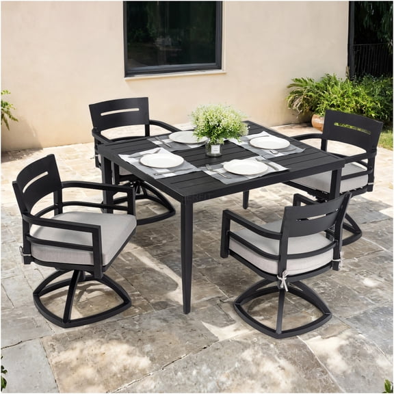 JERFIT 4-Person Outdoor Patio Dining Set with Swivel Rocking Chairs, 40 Inch Square Table, Weather-Resistant Sunbrella Cushions & Powder-Coated Aluminum Frame, Ember Black