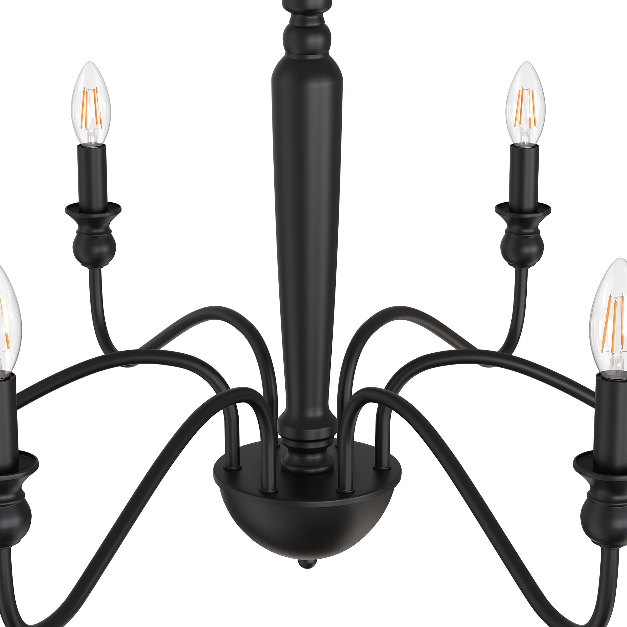 YANSUN 6-Light Matte Black Farmhouse Chandelier, Rustic Industrial Candle Chandelier for Kitchen Island, Dining Room and Bedroom