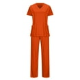 thumbnail image 5 of BiZtdJrK Medical Scrub for Women Soft Stretch Scrubs Set V Neck Short Sleeve Tops and Pants Two Piece Outfits with Pockets Orange XXL, 5 of 8