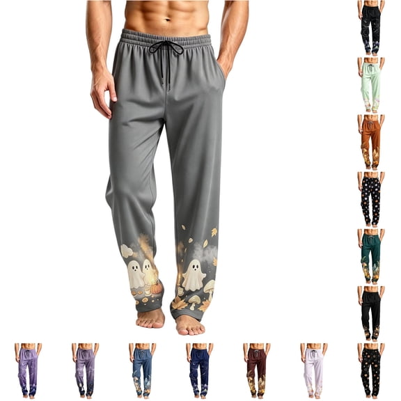 Halloween Men's Pajama Pants Soft Sleep Lounge Pjs Bottoms Comfy with Pockets Drawstring