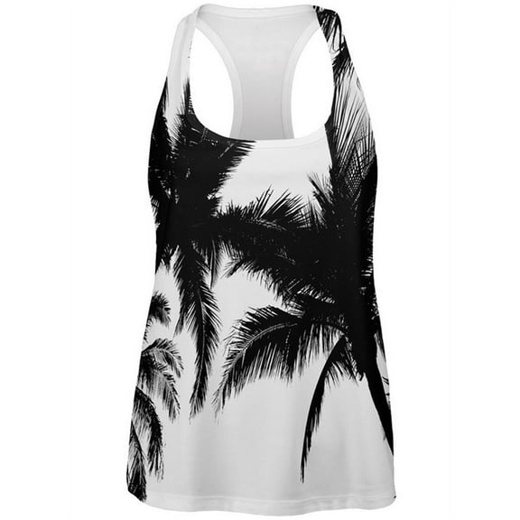 Black And White Palm Tree Silhouette All Over Womens Work Out Tank Top Multi SM