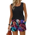 thumbnail image 2 of UDAUDU Women 2 Piece Outfits Sets Summer Hawaiian Floral Print Sleeveless Tank Top and Shorts Beach Travel Casual Loungewear Black M, 2 of 5