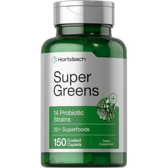 Super Greens Supplement with Probiotics | 150 Caplets | For Men and Women | by Horbäach
