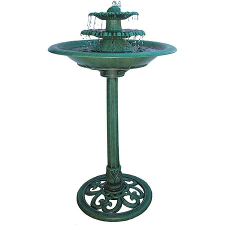 Alpine Corporation 3-Tier Vintage Pedestal Fountain Bird Bath, Green