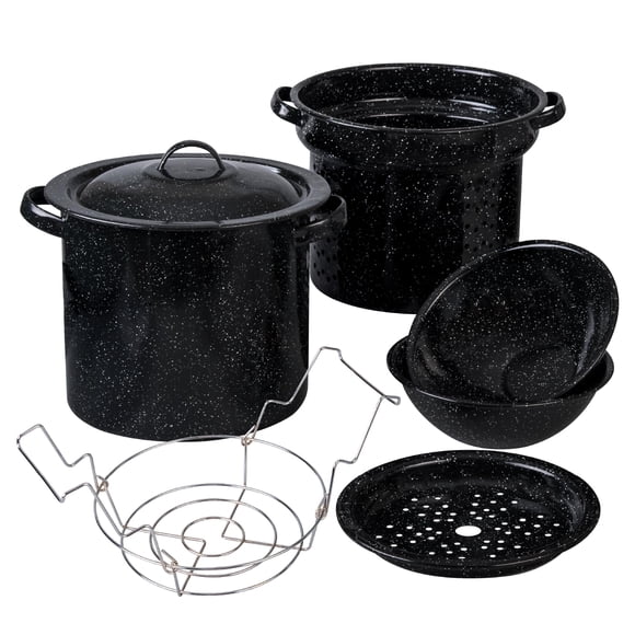 Juego de olla de fondo grueso Granite Ware 8 L negro moteado