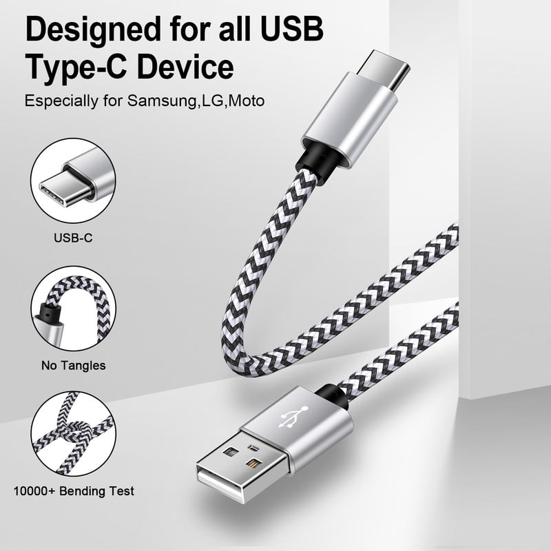 Foldable Plug Dual USB Port Wall Charger Block 2.4A with 6FT Type C Cable, Fast Phone Charger Station Compatible with iPhone 17/16/15 Pro Max, iPad Pro, Galaxy S26, Android, White