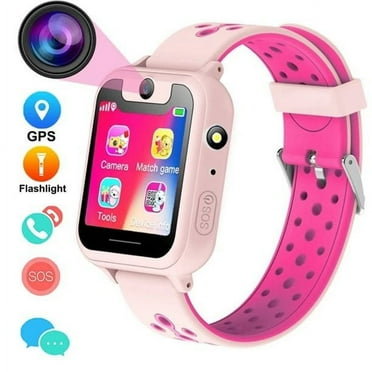 Kids GPS Anti-Lost Smart Watch,1.54 inch Touch Screen SOS GPS Location Flashlight with HD Camera Playing Games UI Dial SOS Emergency Alarm Low-Power Alarm Function (Pink)