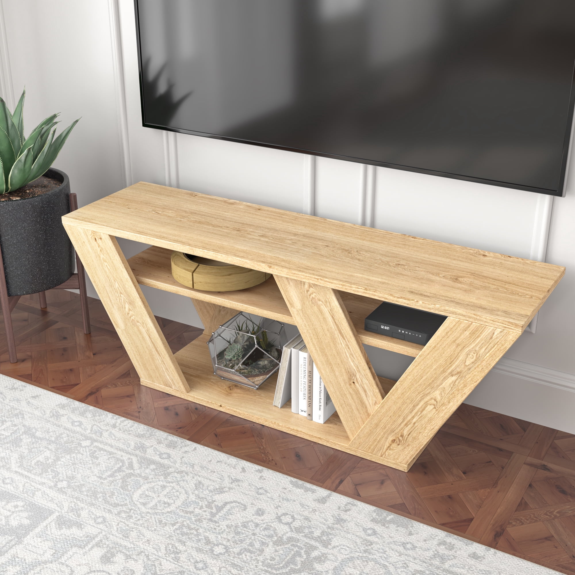 Ada Home Decor Furniture for TVs up to 48" 2 Tier Open Shelf Oak Todd Modern TV Stand