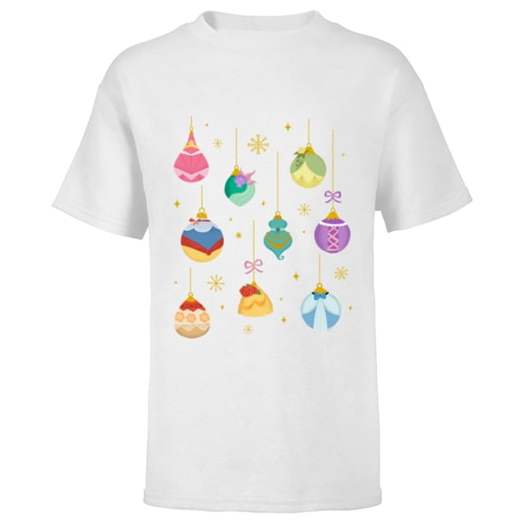 Disney Princess Holiday Festive Christmas Ornaments - Short Sleeve T-Shirt for Kids - Customized-White