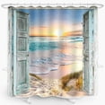 thumbnail image 3 of Beach Coastal Shower Curtain 72Lx72W Inch Ocean Sunrise Seaside Seascape Nautical Sea Rustic Barn Door Seashore Teal Blue Bathroom Decor Waterproof Fabric with 12PCS Hooks, 3 of 6