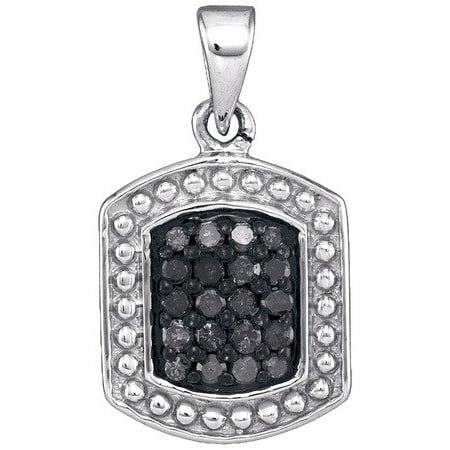 10K White Gold 0.20ctw Shiny Micro Pave Black Diamond Hexagon Fashion Pendant