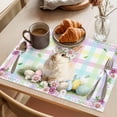 thumbnail image 3 of Easter Cute Bunny Placemats Set of 8 Eggs Spring Daisy Flowers Colorful Striped Place Mats Indoor Wipeable Table Mats Washable Dining Table Placemats for Kitchen Holiday Party Home Decor 13x19 Inch, 3 of 9