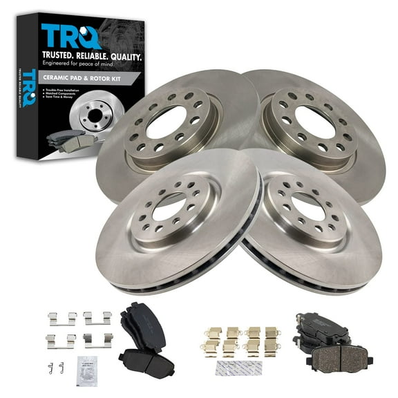 TRQ Front and Rear Brake Pad & Rotor Kit Brake Pads Brake Rotor Ceramic Fits Select 2015-2017 Chrysler 200